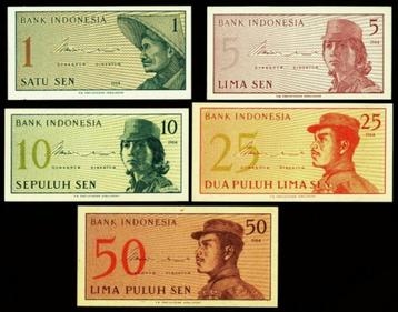 Indonesie 1964, 5 opvolgende bankbiljetten (UNC) beschikbaar voor biedingen