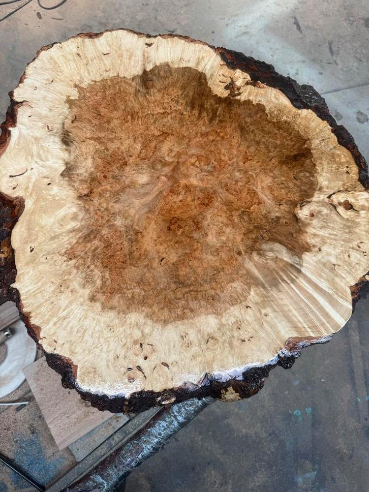Esdoorn Burl Tafelblad - 75cm, Huis en Inrichting, Tafelonderdelen, Nieuw, Tafelblad, 50 tot 100 cm, Rond, Overige houtsoorten