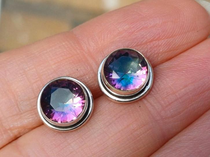Vanoli 925 zilveren oorbellen / oorknopjes  mystiek topaas, Sieraden, Tassen en Uiterlijk, Oorbellen, Nieuw, Knopjes of Stekers