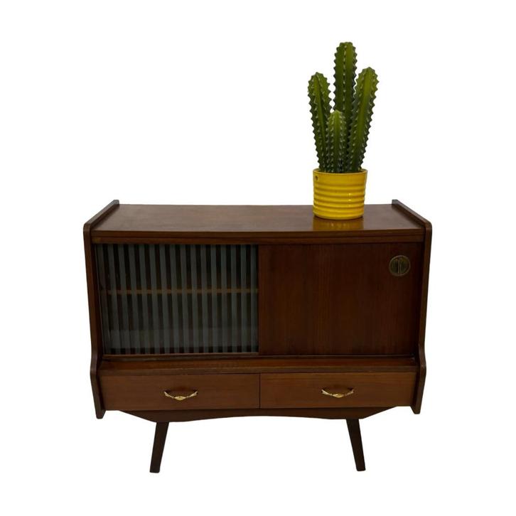 Vintage Kastje Compact Dressoir Jaren 60 Teak Fineer, Huis en Inrichting, Kasten | Dressoirs, Gebruikt, 50 tot 100 cm, 25 tot 50 cm