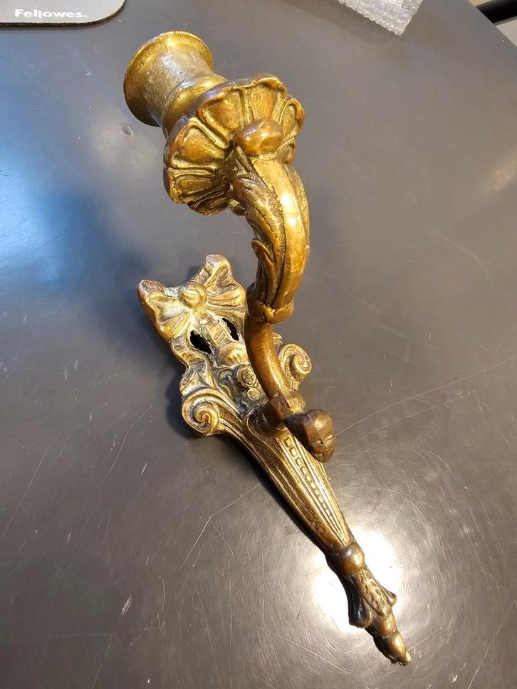 Vintage muurkandelaar/piano kandelaar (koperen/bronzen), Antiek en Kunst, Antiek | Kandelaars, Koper of Brons, Ophalen of Verzenden