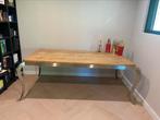 Luxe design tafel: echt houten blad met RVS sierpoten, Ophalen, Metaal, 200 cm of meer, 50 tot 100 cm