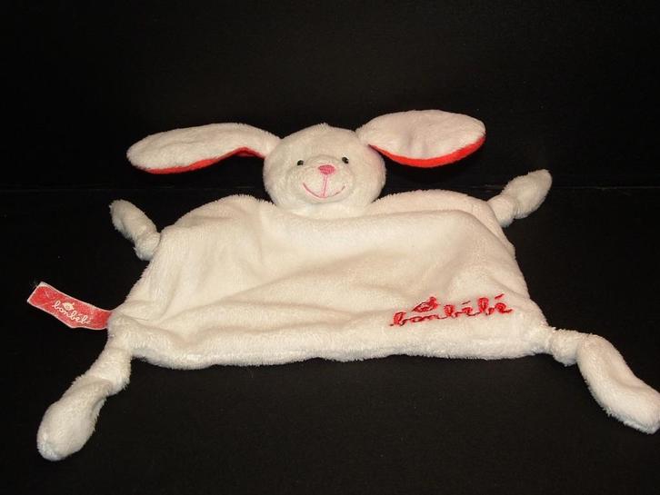 BONBEBE KONIJN KNUFFELDOEK VELOURS WIT MET RODE, Kinderen en Baby's, Speelgoed | Knuffels en Pluche, Nieuw, Overige typen, Verzenden