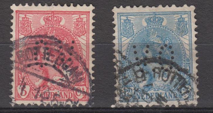 2 zegels met perfin V.O., Postzegels en Munten, Postzegels | Nederland, Gestempeld, T/m 1940, Verzenden