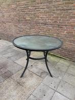 Ronde buitentafel / tuintafel met glazen blad, Ophalen, Gebruikt, Rond, Aluminium
