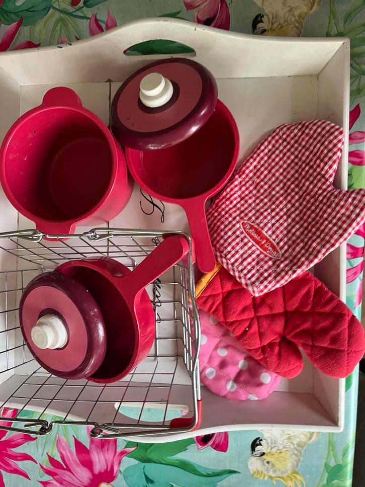 Melissa & Doug Houten Pannenset + Groenten, Kinderen en Baby's, Speelgoed | Overig, Zo goed als nieuw, Jongen of Meisje, Ophalen of Verzenden