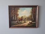 Schilderij Werkpaarden in Bos - Ingelijst 70 x 90 cm, Antiek en Kunst, Kunst | Schilderijen | Klassiek, Ophalen