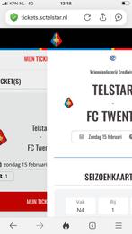 Telstar - FC Twente. 1 ticket. Vak N4, rij 1, Eén persoon