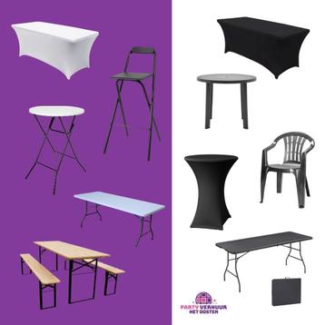 Party meubilair- stoelen- statafels- buffettafels-barkrukken beschikbaar voor biedingen