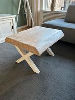 Houten salontafel met wit onderstel, Ophalen, Gebruikt, 100 tot 150 cm, Eikenhout