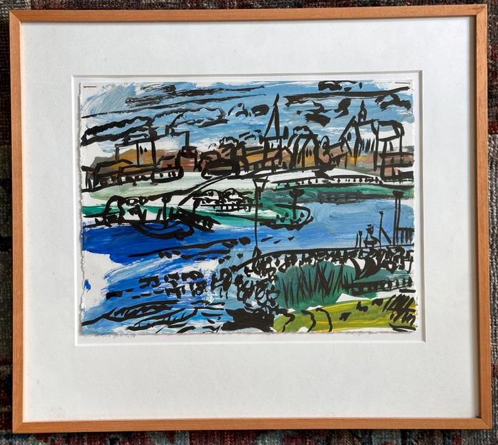 Marjolein van den Assem “Aan de Lek” 1976, Antiek en Kunst, Kunst | Schilderijen | Modern, Ophalen of Verzenden