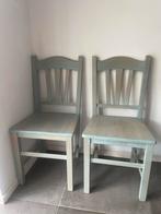 Twee stevige licht blauw gebeitste stoelen., Ophalen, Zo goed als nieuw, Blauw, Twee