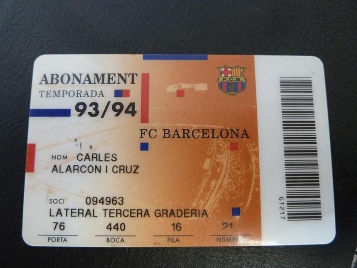 Seizoenkaart Abonament Barcelona 93-94 Lateral, Verzamelen, Sportartikelen en Voetbal, Gebruikt, Overige typen, Buitenlandse clubs