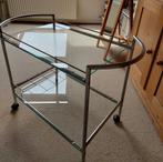 Chrome Theetafel op Wieltjes met Glazen Plateaus, Ophalen, Minder dan 50 cm, 50 tot 100 cm, 50 tot 75 cm