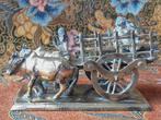 Mooi antiek koper beeldje uit India van een ossenkar 13,3 cm, Ophalen of Verzenden