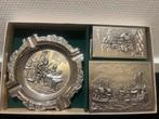 Zilverkleurige asbak set met sigaretten doos …, Antiek en Kunst, Ophalen of Verzenden