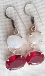 zilver Oorbellen granaat met Regenboog, Maansteen, Sieraden, Tassen en Uiterlijk, Oorbellen, Hangers, Overige kleuren, Verzenden