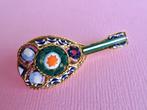 jwg Vintage 50s micro mozaiek mandoline broche gekleurd goud, Sieraden, Tassen en Uiterlijk, Verzenden, Overige materialen, Broche