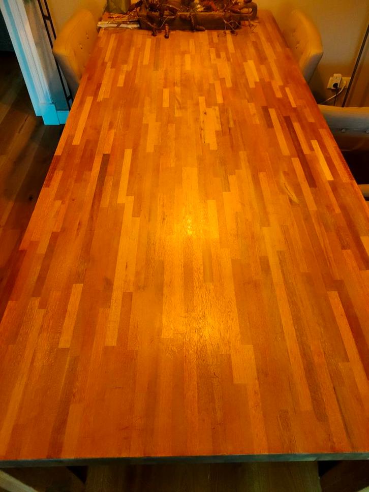 Houten Eettafel Piet Klerkx Teak ingelegd 240x100x76cm, Huis en Inrichting, Tafels | Eettafels, Gebruikt, 50 tot 100 cm, 200 cm of meer