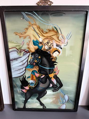 Chinees glas schilderij vrouw op paard beschikbaar voor biedingen