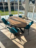 Eettafel Borneo ovaal (Haco) met 5 velvet stoelen, Huis en Inrichting, Tafels | Eettafels, 100 tot 150 cm, 150 tot 200 cm, Ovaal hout en metaal