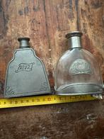 2 antieke tinnen flesjes uit 1800 1 glas met tin, Ophalen of Verzenden