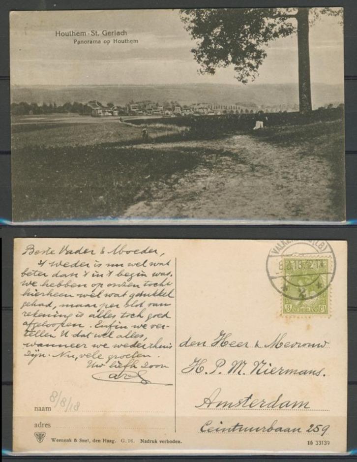 Houthem St. Gerlach 1918 Panorama Ansichtkaart 917a jdu, Verzamelen, Ansichtkaarten | Nederland, Gelopen, Limburg, Voor 1920, Ophalen of Verzenden