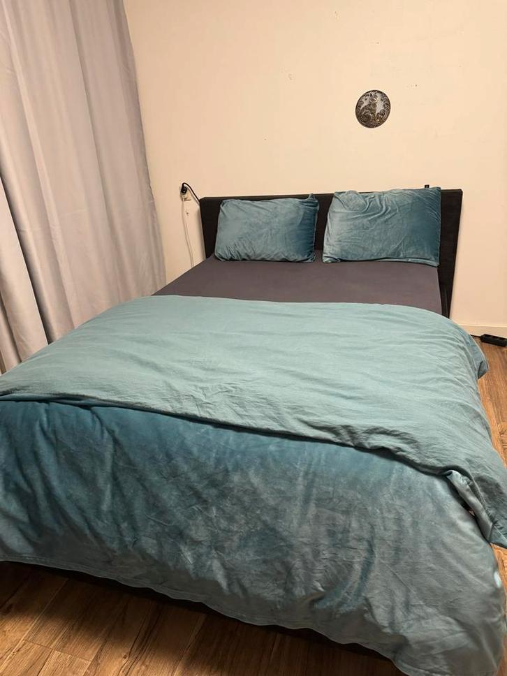 Tweepersoonsbed 140x210 TEAB, Huis en Inrichting, Slaapkamer | Bedden, Gebruikt, Tweepersoons, 140 cm, 210 cm, Stof, Zwart, Ophalen