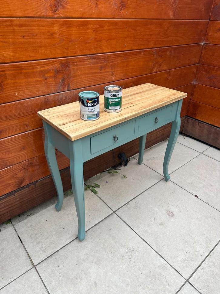 Blauwgroene Sidetable met Lades, Huis en Inrichting, Tafels | Sidetables, Gebruikt, 25 tot 50 cm, 100 tot 150 cm, Rechthoekig