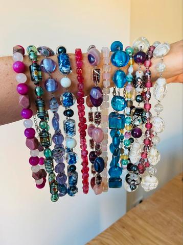 12x Kettingen glaskralen / natuursteen Necklace anna nina beschikbaar voor biedingen
