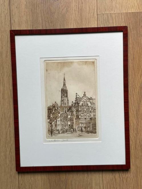 Ingelijste ets Cameretten Delft, Antiek en Kunst, Kunst | Etsen en Gravures, Ophalen of Verzenden