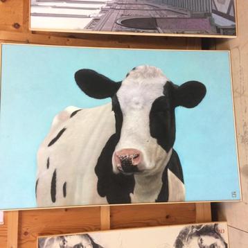Zwart bonte koe op blauw van De Kunstfabriek beschikbaar voor biedingen