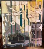 Abstract Schilderij met Vogels, de ni mij, mogelijk olieverf, Antiek en Kunst, Kunst | Schilderijen | Klassiek, Ophalen of Verzenden
