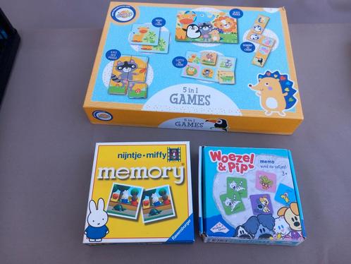2 x Memory peuters en 1x doos met 5 spellen in 1, Hobby en Vrije tijd, Gezelschapsspellen | Bordspellen, Gebruikt, Een of twee spelers