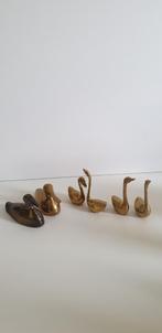 2185)twee massief messing eenden beeldje en 4 zwaantjes, Antiek en Kunst, Antiek | Koper en Brons, Ophalen of Verzenden
