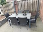 Tuintafel met marmeren blad + 6 bijbehorende stoelen, Tuin en Terras, Tuintafels, Ophalen, Zo goed als nieuw, Rechthoekig, Overige materialen