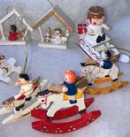 Vintage houten kerstversiering; engeltje sneeuwpop, Diversen, Kerst, Ophalen of Verzenden, Gebruikt