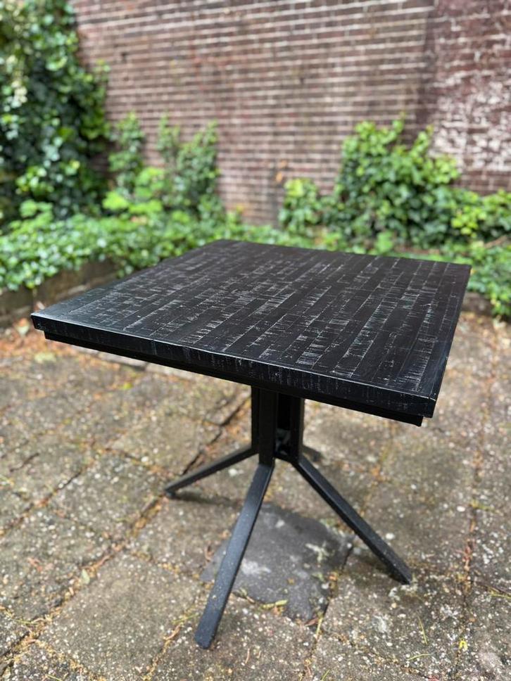 HK vierkante eettafel + stoelen - zwart hout - bistro stijl, Huis en Inrichting, Tafels | Eettafels, Zo goed als nieuw, Vierkant