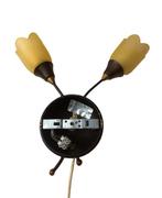 Vintage wandlamp 2 arms dikke glazen bloem art deco - brons, Ophalen of Verzenden, Glas, Vintage / art deco