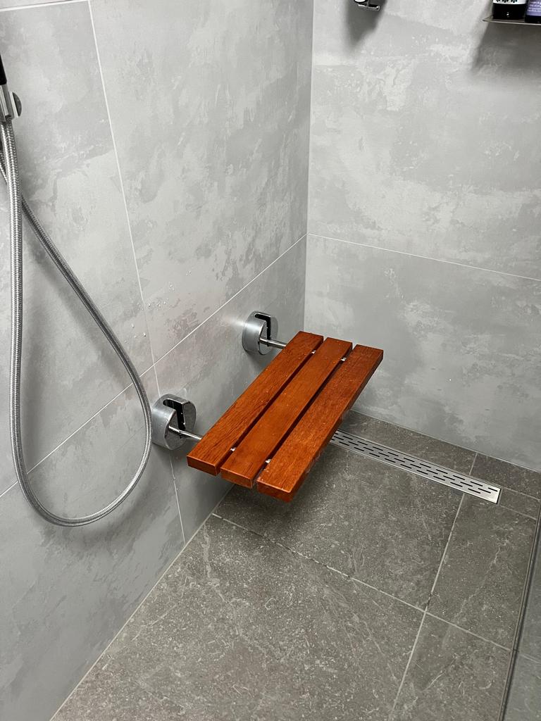 Opklapbaar douchezitje van teakhout, Ophalen, Overige typen, Nieuw, 50 tot 100 cm