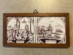Antieke Bijbelse tegeltjes in houten frame (twee tegeltjes), Antiek en Kunst, Ophalen of Verzenden