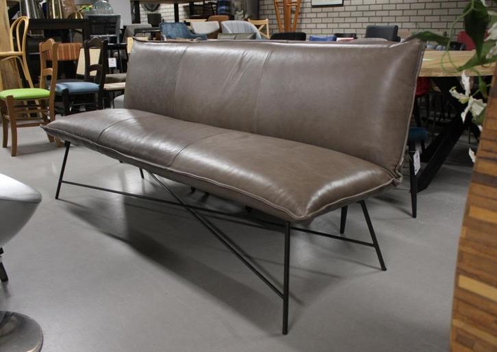 Luxe eetkamerbank VIDAR Jess Design metaal leer 195 cm., Huis en Inrichting, Stoelen, Zo goed als nieuw, Eén, Leer, Metaal, Ophalen