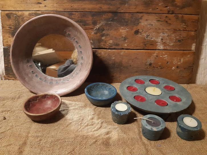 Set: Betonnen schaal, schaaltjes en waxine houders, Huis en Inrichting, Woonaccessoires | Overige, Zo goed als nieuw, Ophalen