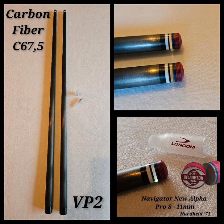 1x Carbon C67,5 Navigator S - 11mm top voor Longoni VP2, Sport en Fitness, Biljarten en Poolen, Nieuw, Keu of Ballen, Ophalen of Verzenden