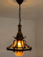 Vintage rustieke hanglamp – gesmeed ijzer + hout antieke, Ophalen of Verzenden