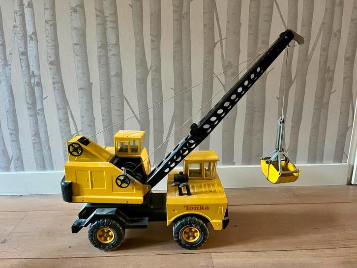 Vintage Tonka Hijskraan/Graafmachine met Grijper Staal/IJzer, Antiek en Kunst, Antiek | Speelgoed, Ophalen