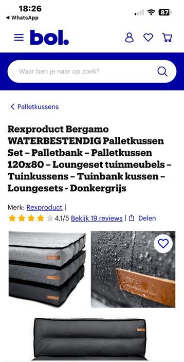 Rexproduct Bergamo WATERBESTENDIG Palletkussen 120x80 beschikbaar voor biedingen