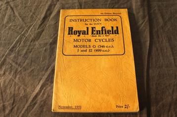 Royal Enfield models G 346cc J and J2  1951 instruction book beschikbaar voor biedingen