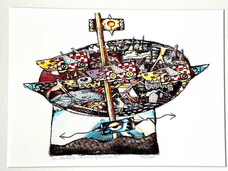 Wim Heesakkers - Zeefdruk "Mobility" Vogel, Antiek en Kunst, Kunst | Litho's en Zeefdrukken, Ophalen of Verzenden