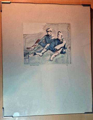 Aquarel door Karla Buchel genaamd "schaftende arbeiders" beschikbaar voor biedingen